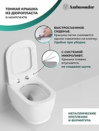 Ambassador Унитаз Royal подвесной безободковый белый с сиденьем микролифт – фотография-7